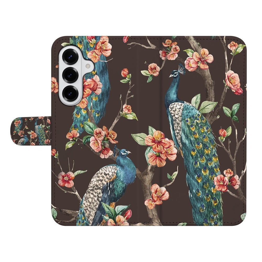 Samsung Galaxy S26 Bookcase Hoesje Pauw Bloemen Print Vooraanzicht.