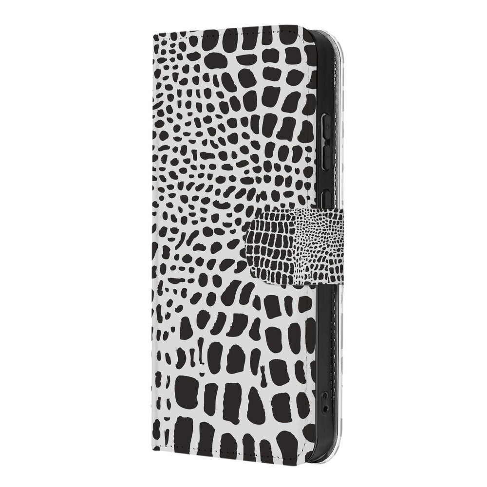 Samsung Galaxy S26 Book Case Slangenprint Zwart-Wit Vooraanzicht.