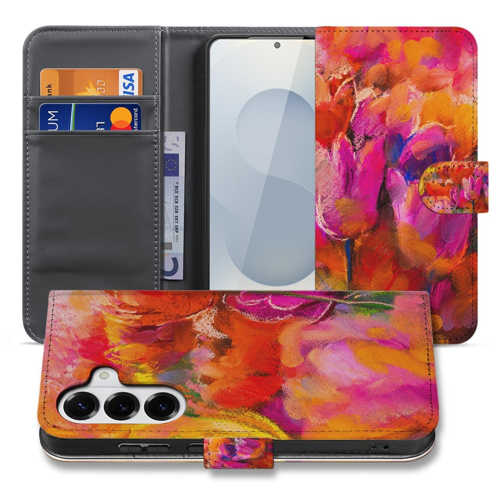 Samsung Galaxy S26 Bookcase Hoesje Tulips Tulpenprint Voorzijde.
