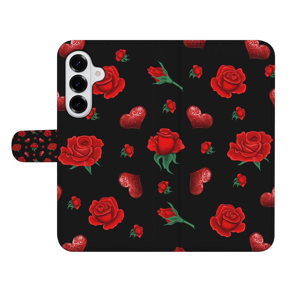 Samsung Galaxy S26 Book Case Hoesje Valentine rozen zwart vooraanzicht.