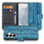 Samsung Galaxy S26 Book Case Hoesje Afgebladderd Blauw Hout binnenzijde met creditcardhouder en telefoon, opengeslagen.