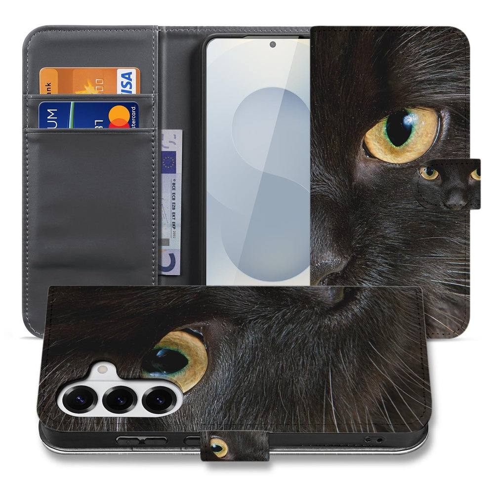 Samsung Galaxy S26 Portemonnee Hoesje Zwarte Kat Vooraanzicht.