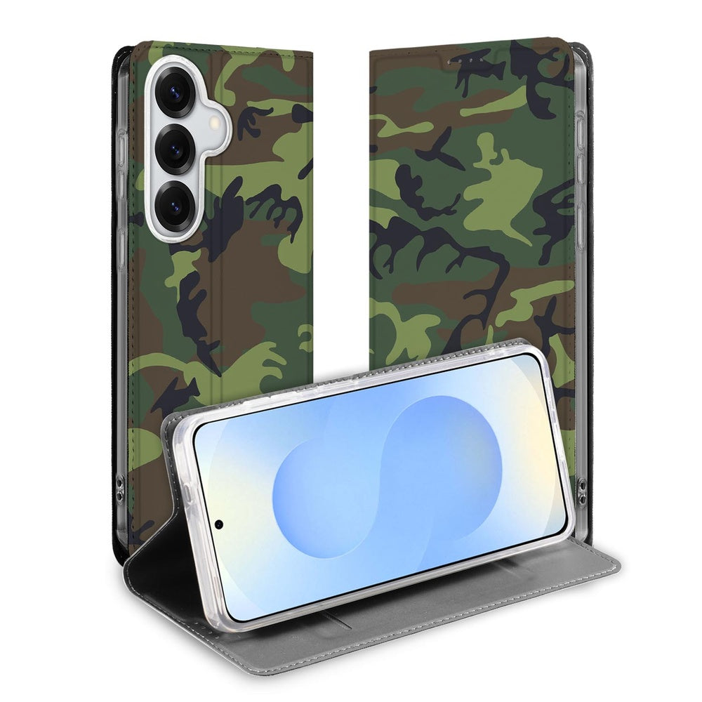 Samsung Galaxy S26 Telefoonhoesje Army Dark standcase camouflageprint vooraanzicht.