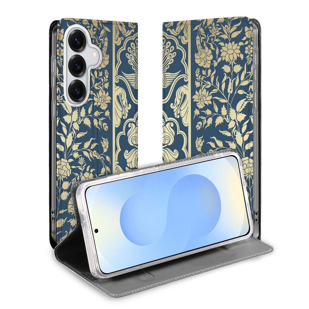 Samsung Galaxy S26 Book Case Beige Flowers Vooraanzicht.