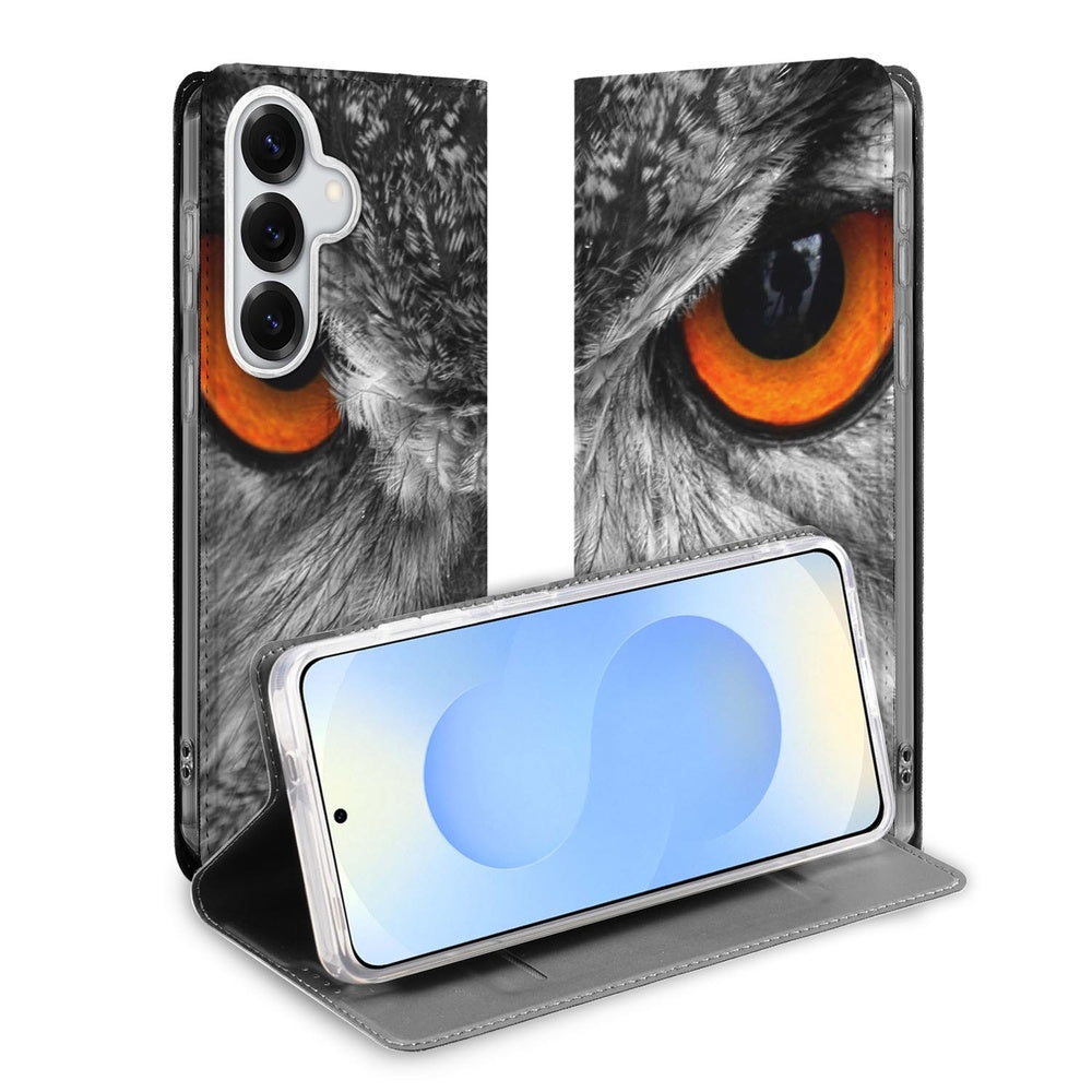 Samsung Galaxy S26 Book Case Uil-print vooraanzicht.