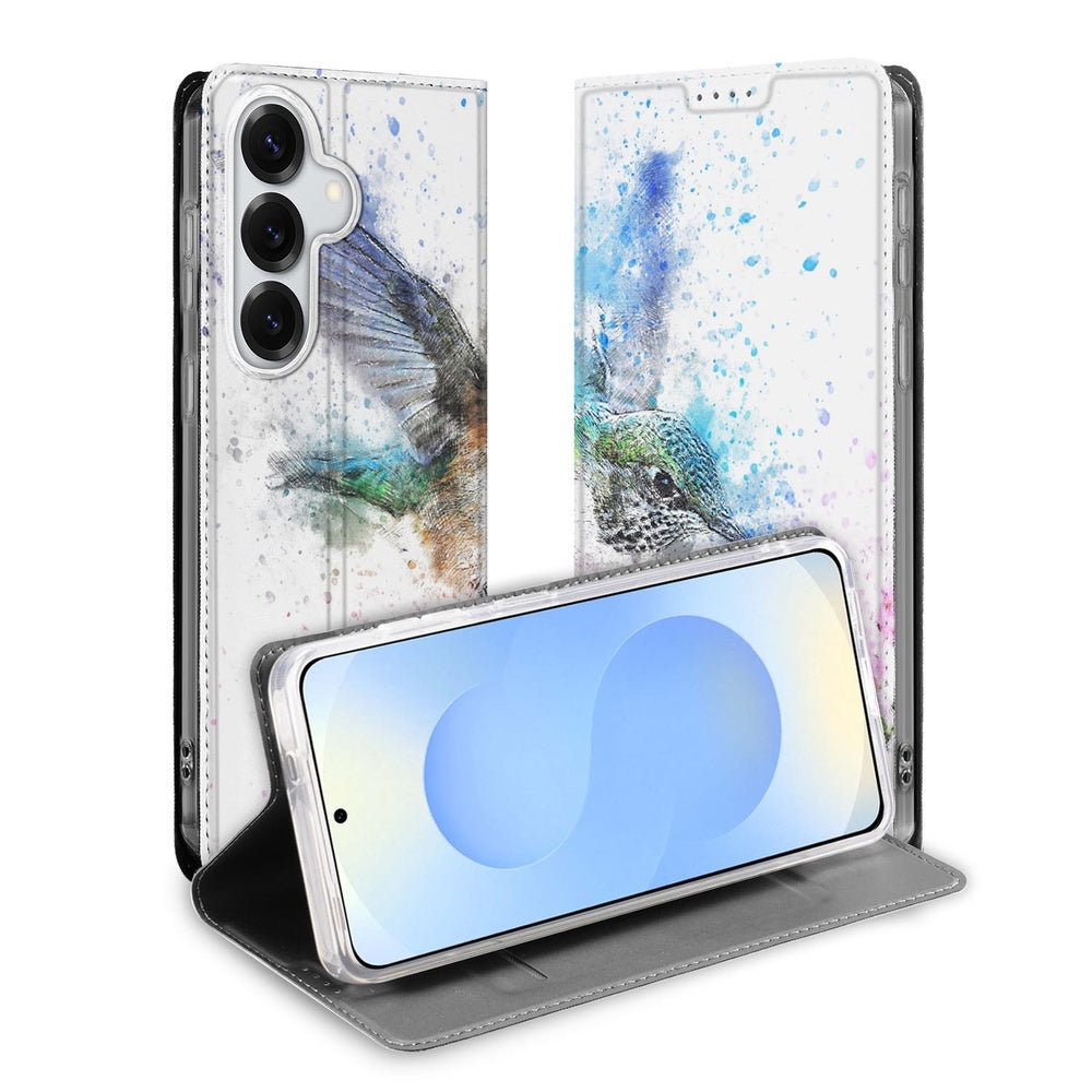 Samsung Galaxy S26 Flip Style Cover Vogel Voor- en achterkant met kleurrijke vogelprint.