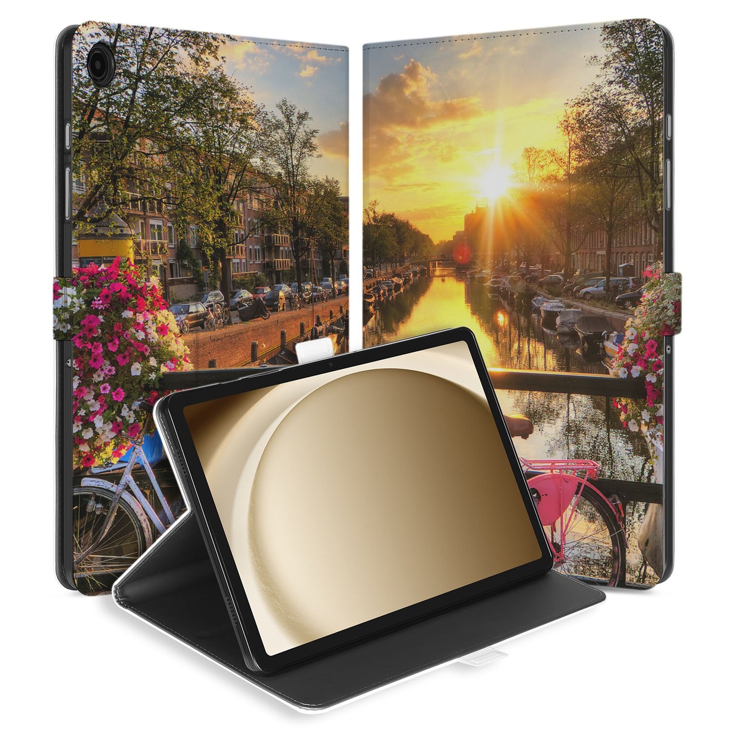 Samsung Galaxy Tab A11 Plus Book Case Hoesje met Standaard Amsterdamse Grachten aanzicht
