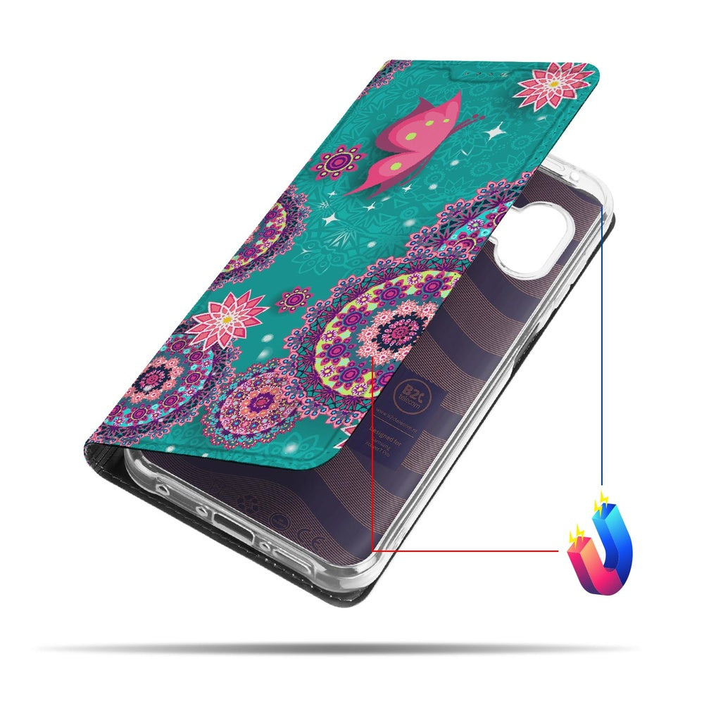 Samsung Galaxy Xcover 7 Pro Standcase Hoesje Cirkels en Vlinders design kleurrijke cirkels vlinders aanzicht