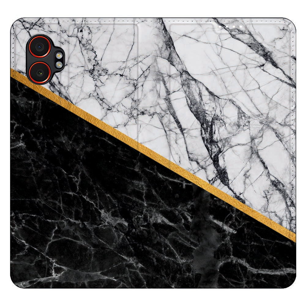 Stand Case Hoesje Samsung Galaxy Xcover 7 Pro Marble White Black design marmer zwart wit aanzicht