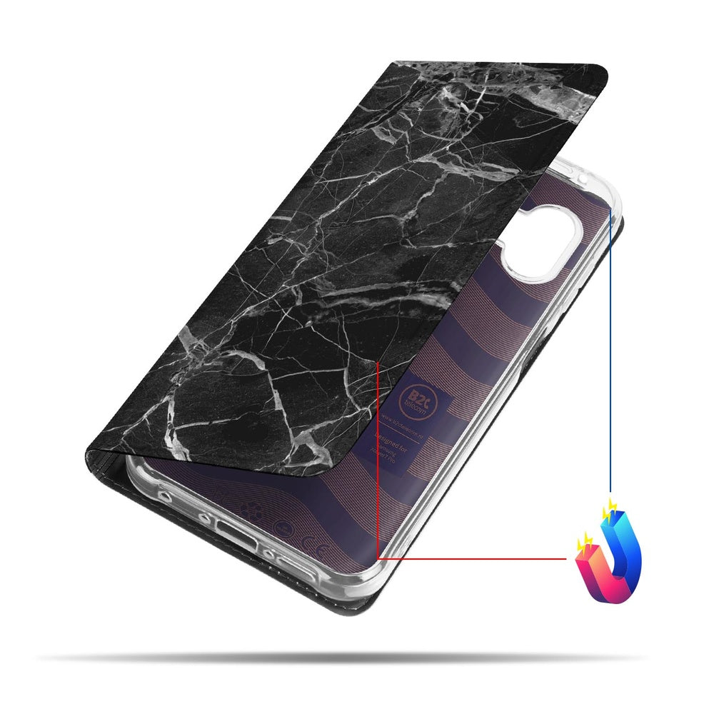 Telefoonhoesje Samsung Galaxy Xcover 7 Pro Wallet Case Marmer Zwart aanzicht