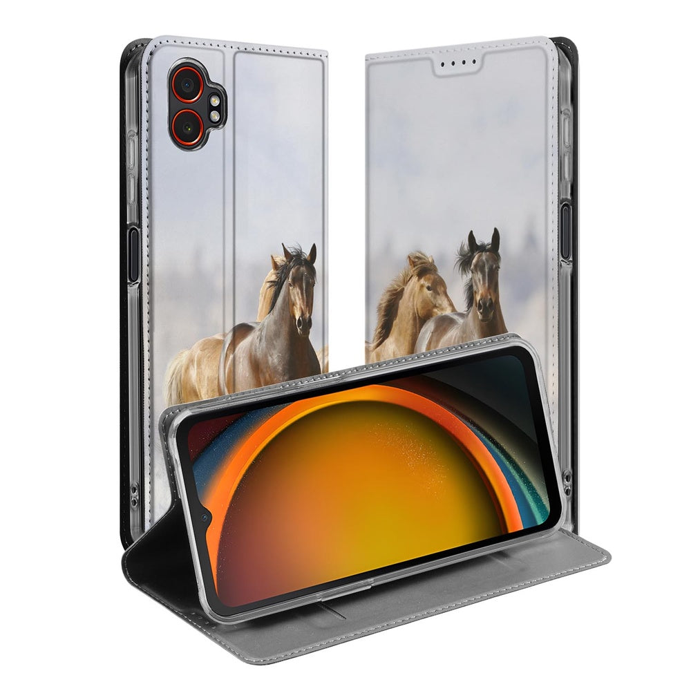 Samsung Galaxy Xcover 7 Pro Telefoonhoesje met pashouder Paarden paardenprint aanzicht