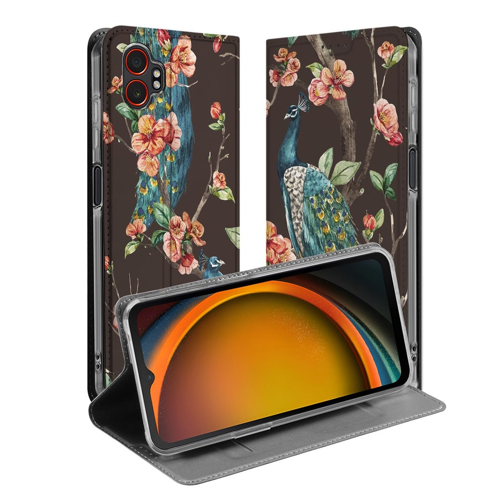 Samsung Galaxy Xcover 7 Pro Book Cover Pauw met Bloemen voor de telefoon met bloemen design en standfunctie