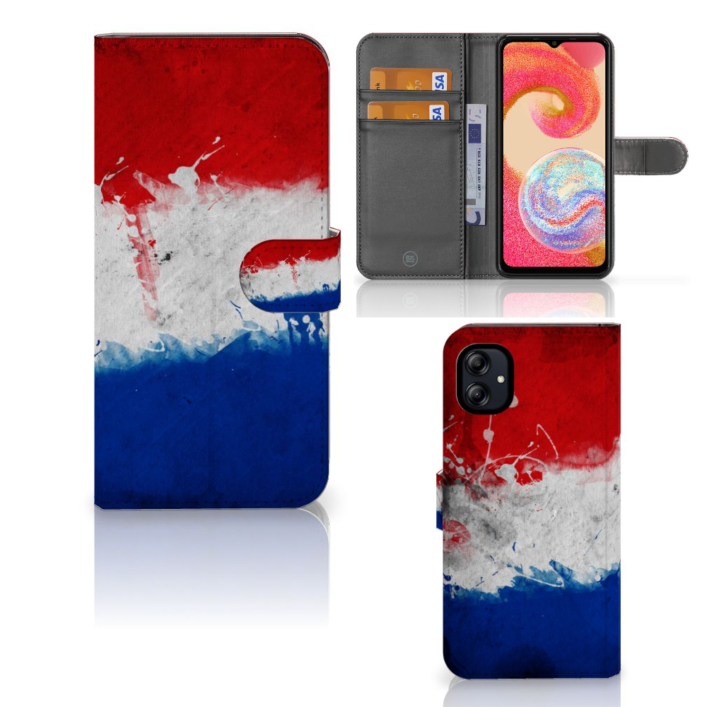 Samsung Galaxy A04e Bookstyle Case Nederland met Nederlandse vlag design en binnenvak voor pasjes.