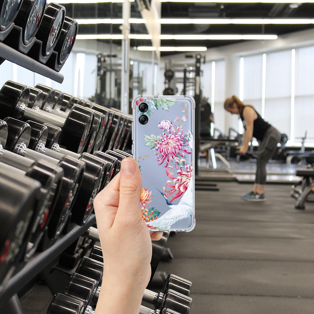 Samsung Galaxy A04e Case Anti-shock Bird Flowers telefoonhoesje bloemen gym