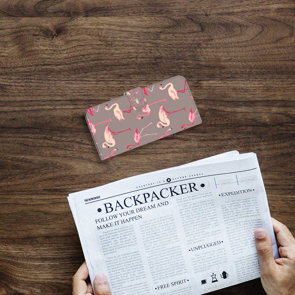 Samsung Galaxy A04e Telefoonhoesje met Pasjes Flamingo design flamingo aanzicht