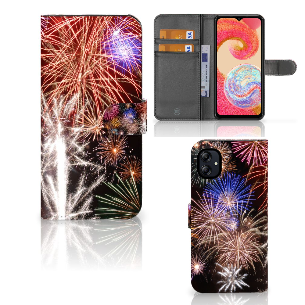 Samsung Galaxy A04e Wallet Case met Pasjes Vuurwerk design vuurwerk voorkant achterkant