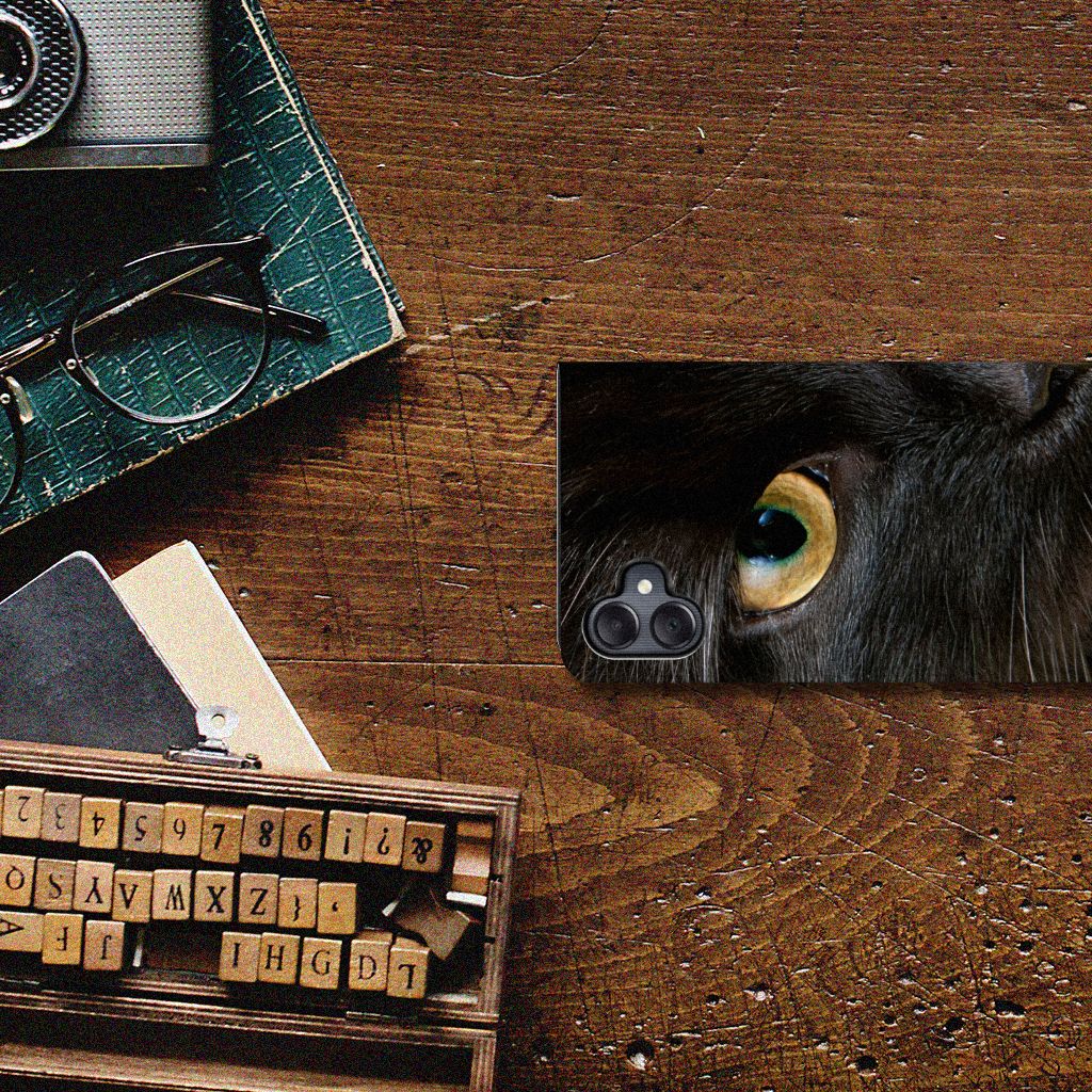 Samsung Galaxy A05 Hoesje maken Zwarte Kat design zwart kat aanzicht