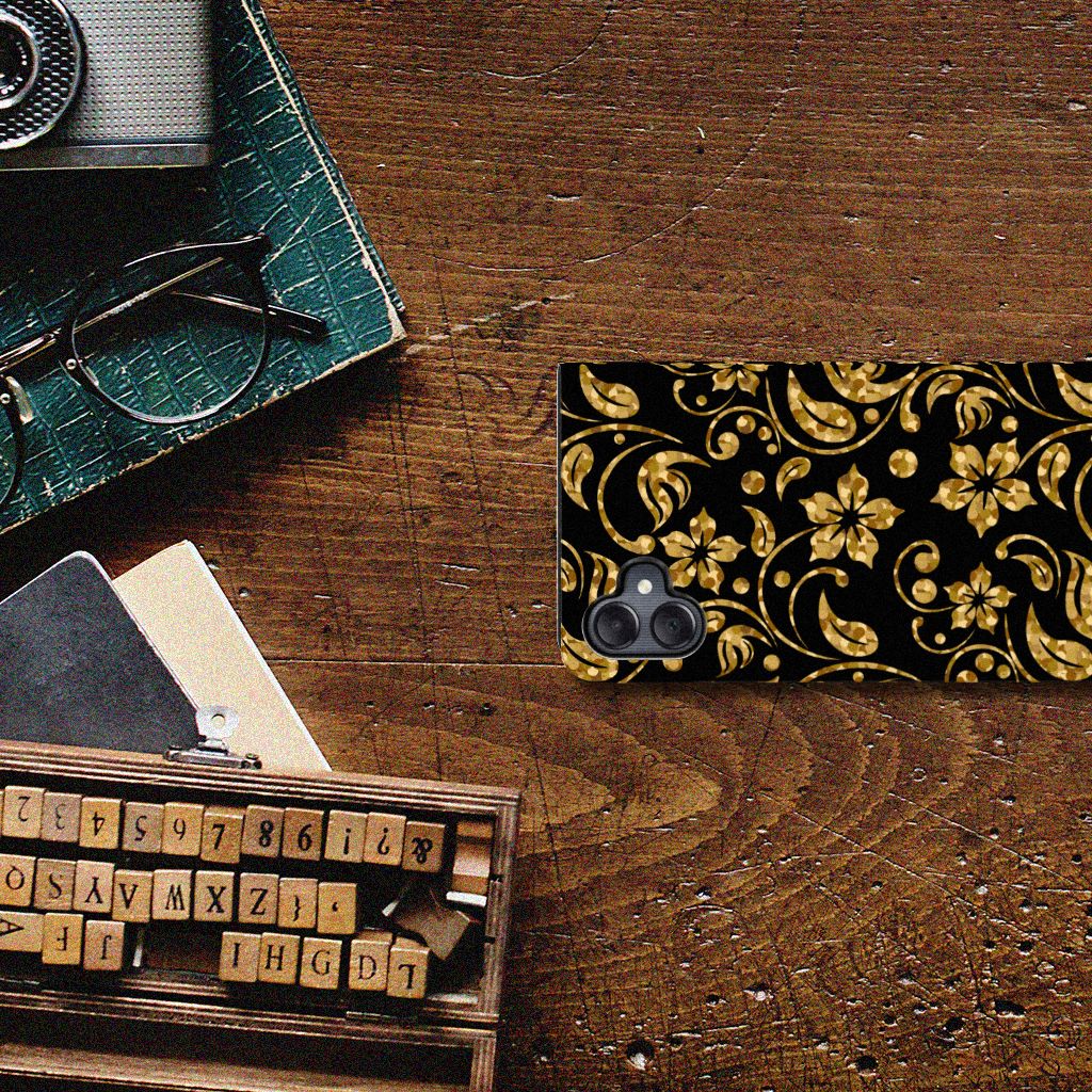 Samsung Galaxy A05 Smart Cover Gouden Bloemen bloemen design voorkant