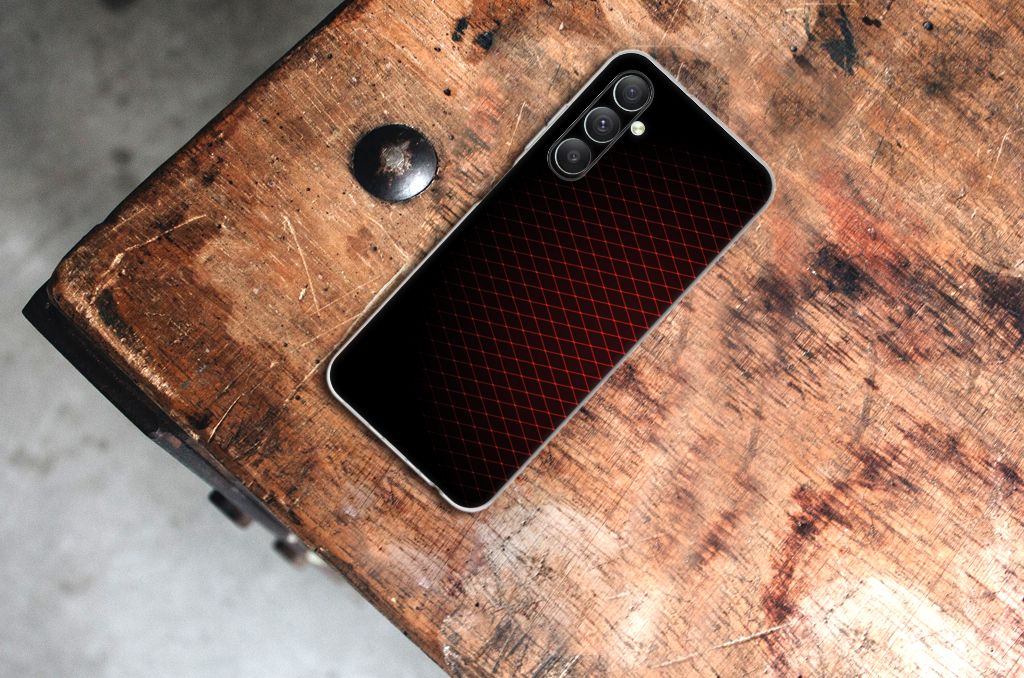 Samsung Galaxy A05S TPU bumper Geruit Rood achterzijde op houten achtergrond