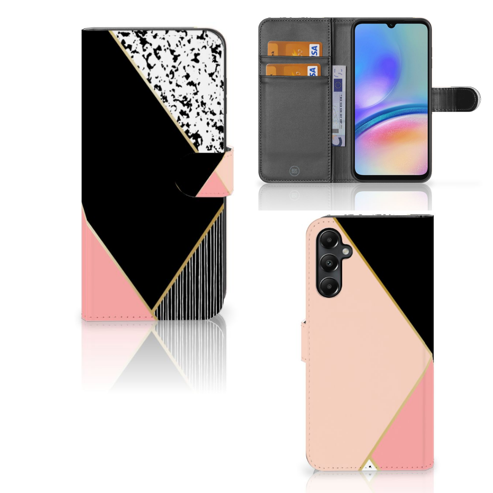 Samsung Galaxy A05s Book Case Zwart Roze Vormen