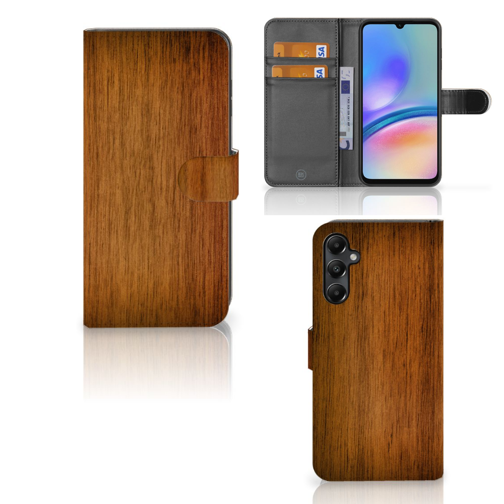 Samsung Galaxy A05s Book Style Case Donker Hout bookstyle donkerhout achterkant binnenkant