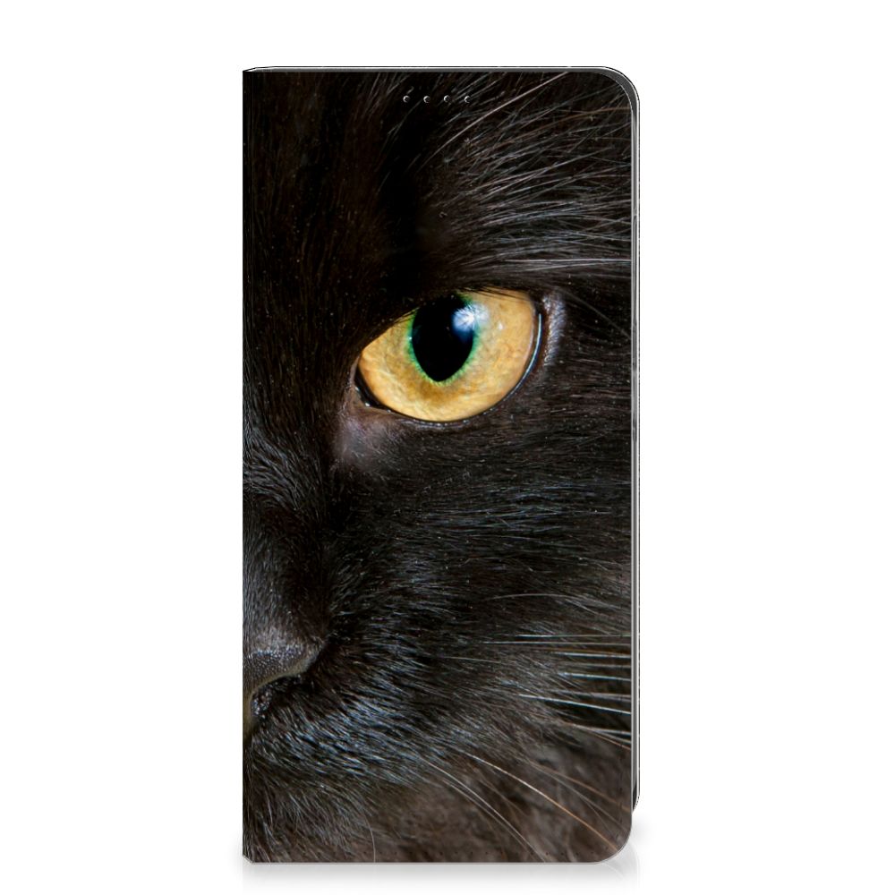 Samsung Galaxy A05s Hoesje maken Zwarte Kat stand case zwart kat close-up