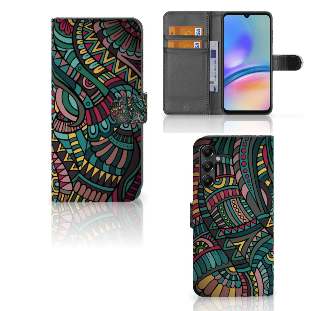 Samsung Galaxy A05s Telefoon Hoesje Aztec telefoonhoesje Aztec design voorkant binnenkant