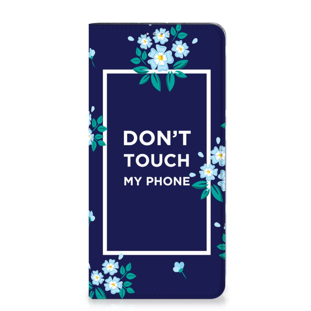 Samsung Galaxy A14 4G Design Case Flowers Blue DTMP with floral pattern and quote Don't Touch My Phone.