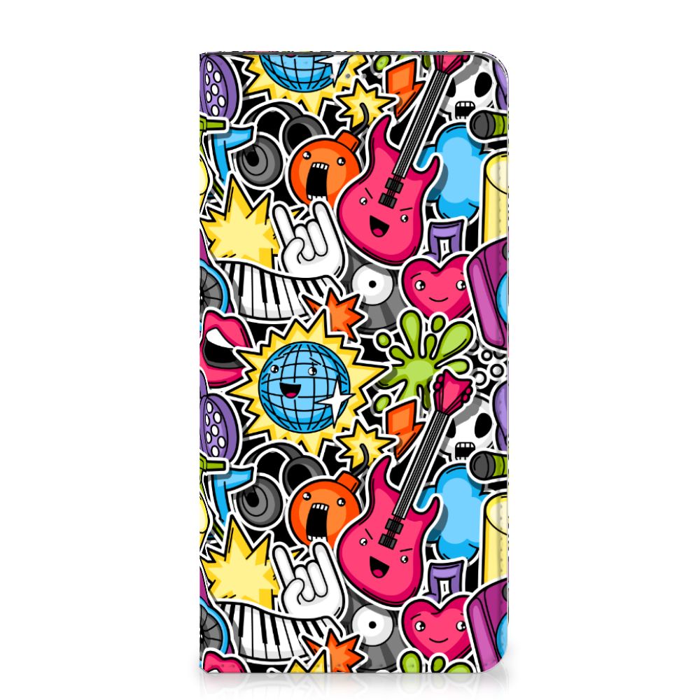 Samsung Galaxy A14 4G Hippe Standcase Punk Rock met kleurrijk punk design en muzikale elementen.