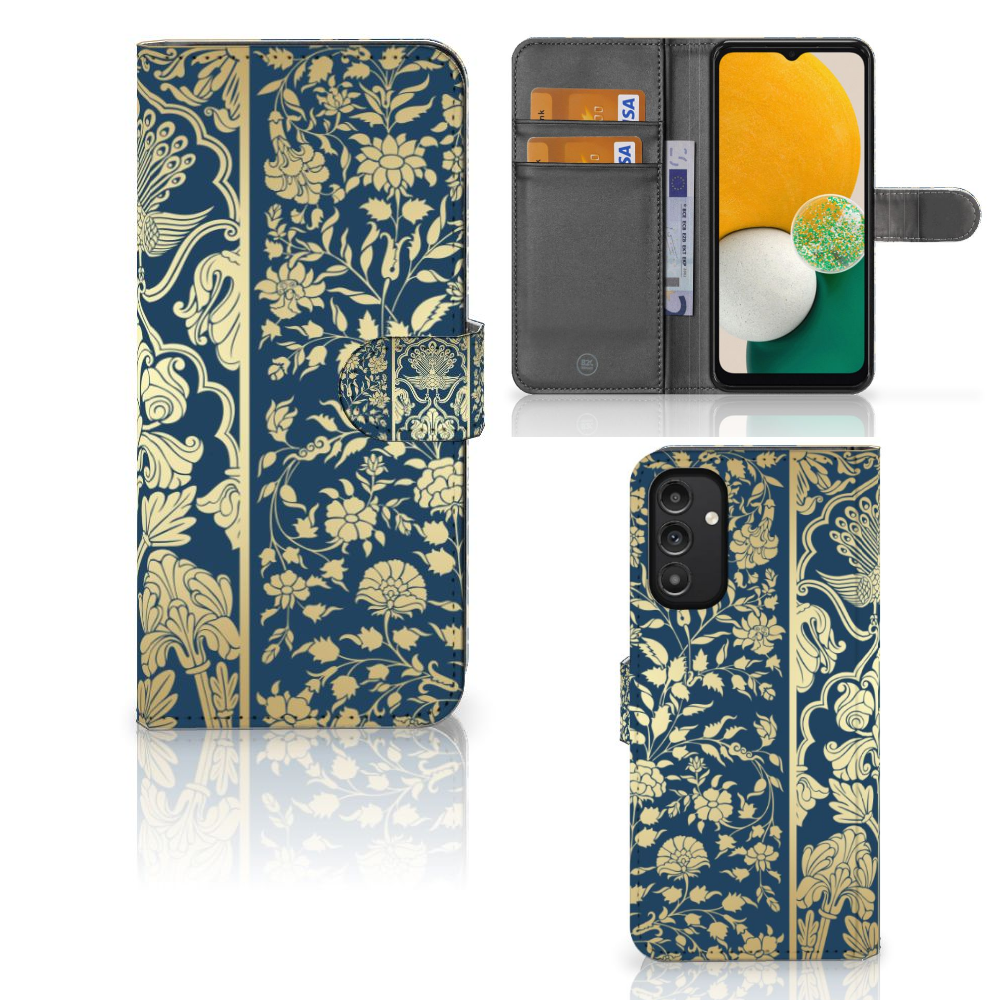 Samsung Galaxy A14 4G Hoesje Beige Flowers design hoesje voorkant achterkant binnenkant