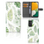 Samsung Galaxy A14 4G Hoesje Leaves met patroon van groene bladeren en ruimte voor pasjes.