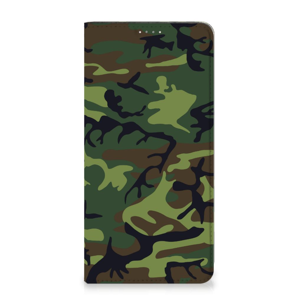 Samsung Galaxy A14 4G Hoesje met Magneet Army Dark met camouflage design in groen en bruin tinten.