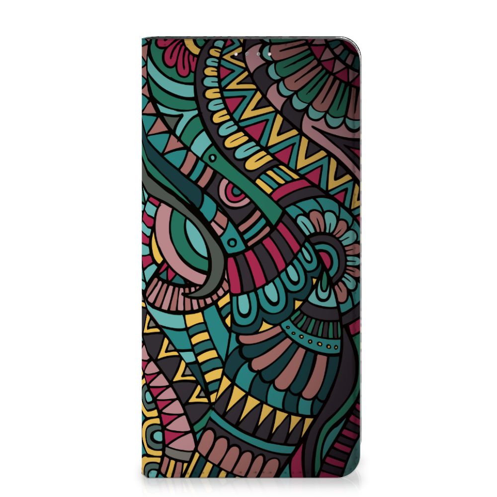 Samsung Galaxy A14 4G Hoesje met Magneet Aztec design kleurrijk vooraanzicht