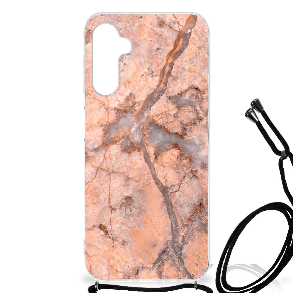Samsung Galaxy A14 5G Anti-Shock Hoesje Marmer Oranje met trendy marmerdesign