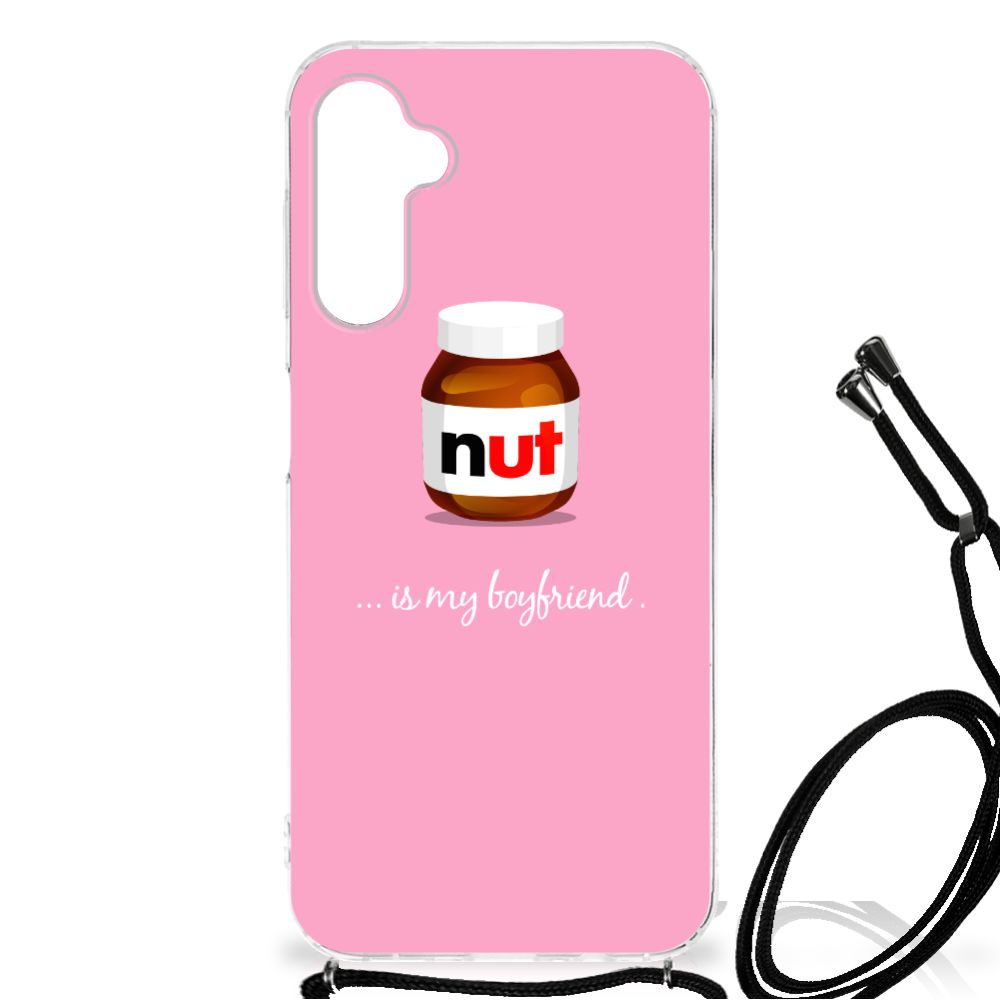 Samsung Galaxy A14 5G Beschermhoes Nut Boyfriend met schattig potje Nut op roze achtergrond.