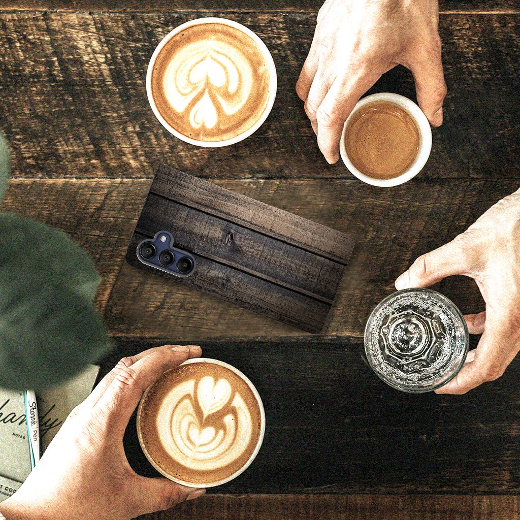 Samsung Galaxy A15 Book Wallet Case Steigerhout design steigerhout aanzicht