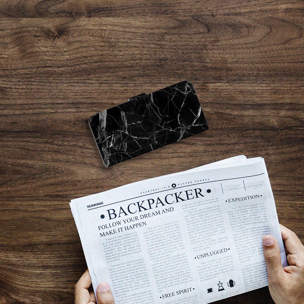 Samsung Galaxy A15 Bookcase Marmer Zwart Origineel Cadeau Vader telefoonhoesje zwart marmer aanzicht