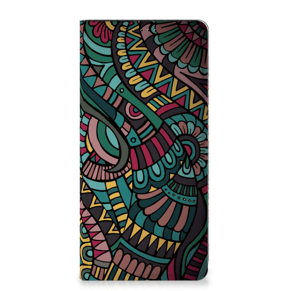 Samsung Galaxy A15 Hoesje met Magneet Aztec artistiek retro design voorkant