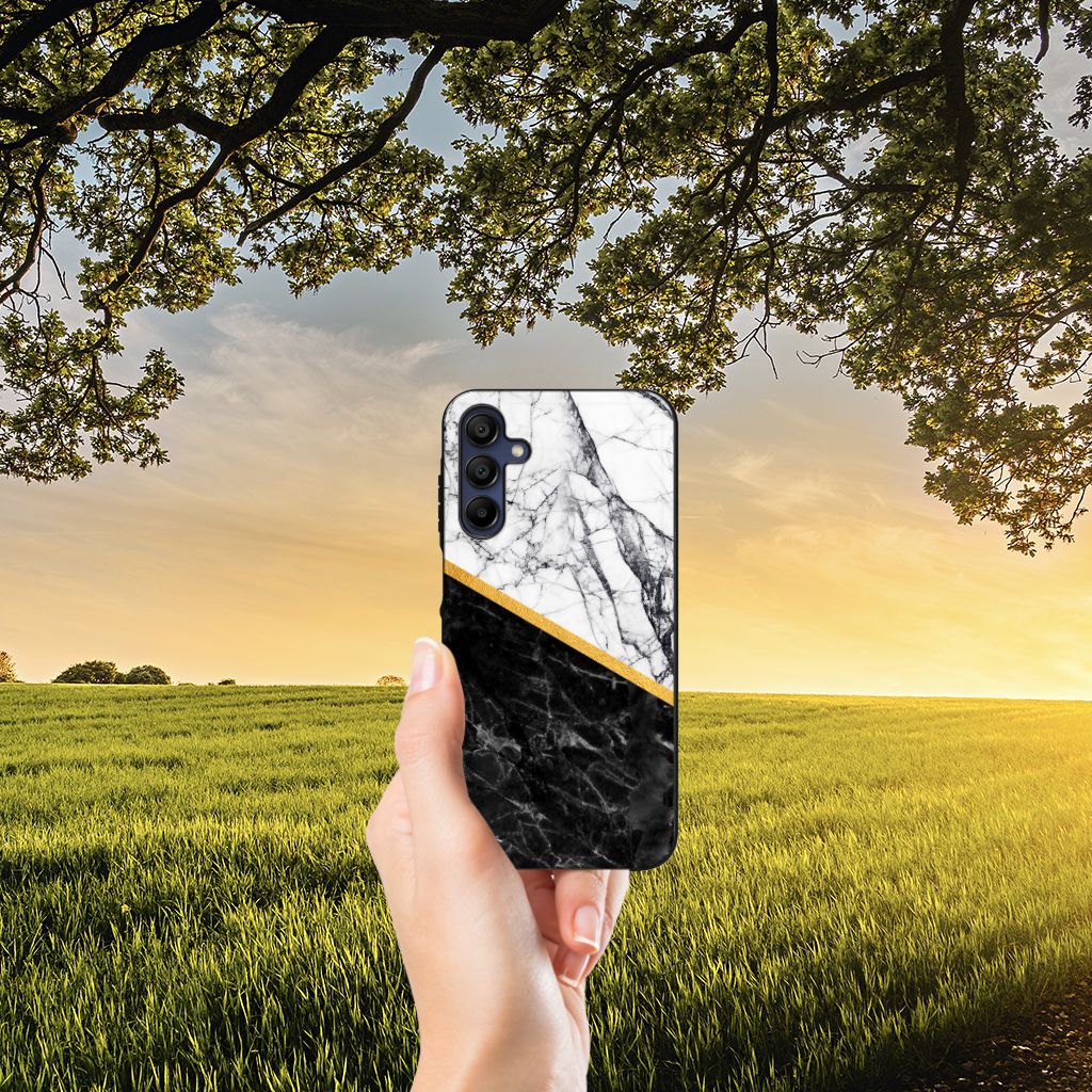 Samsung Galaxy A15 Marmeren Print Telefoonhoesje Marmer Wit Zwart - Origineel Cadeau Man B2C Telecom