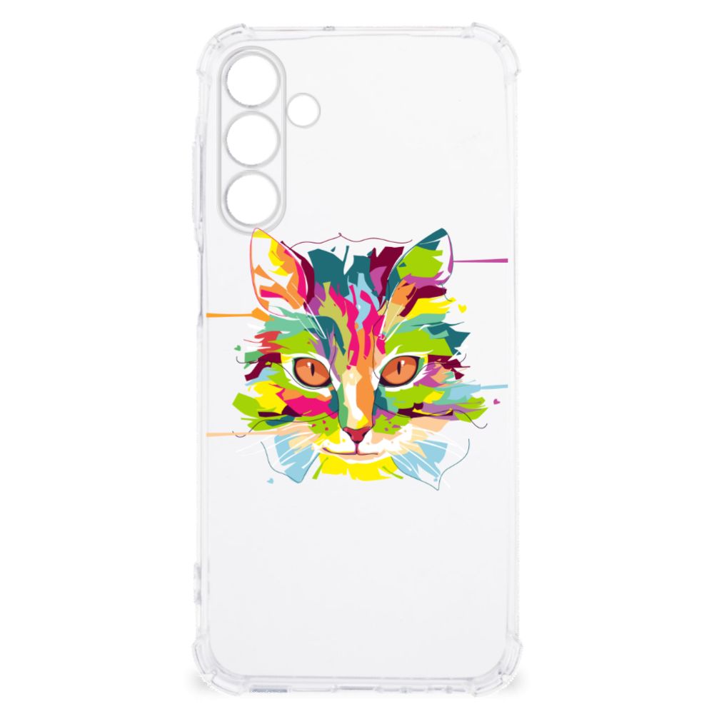 Samsung Galaxy A15 Stevig Bumper Hoesje Cat Color telefoonhoesje kat kleur ontwerp voorkant