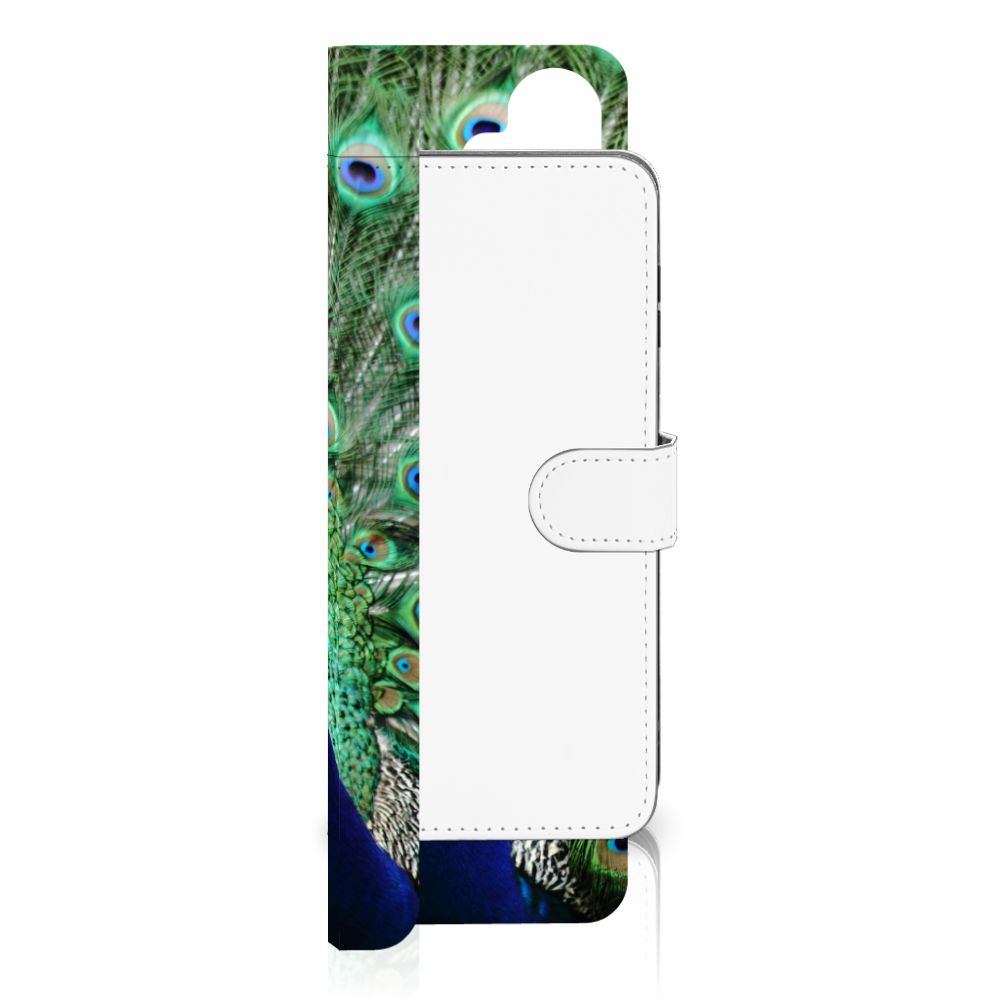 Samsung Galaxy A16 4G/5G Book Style Case Wood Heart cadeau voor je vriend design met pauwenveren aanzicht