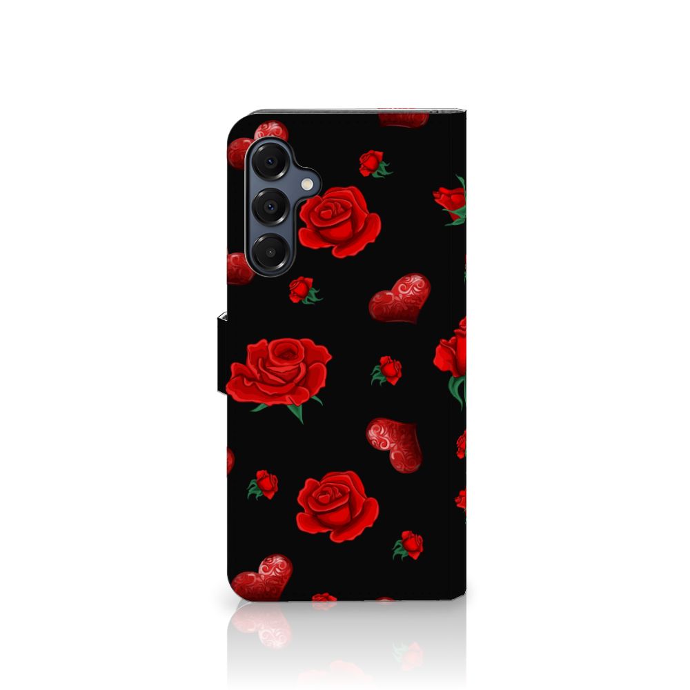Samsung Galaxy A16 4G/5G Leuk Hoesje Valentine boekhoes rozen hartjes zwart