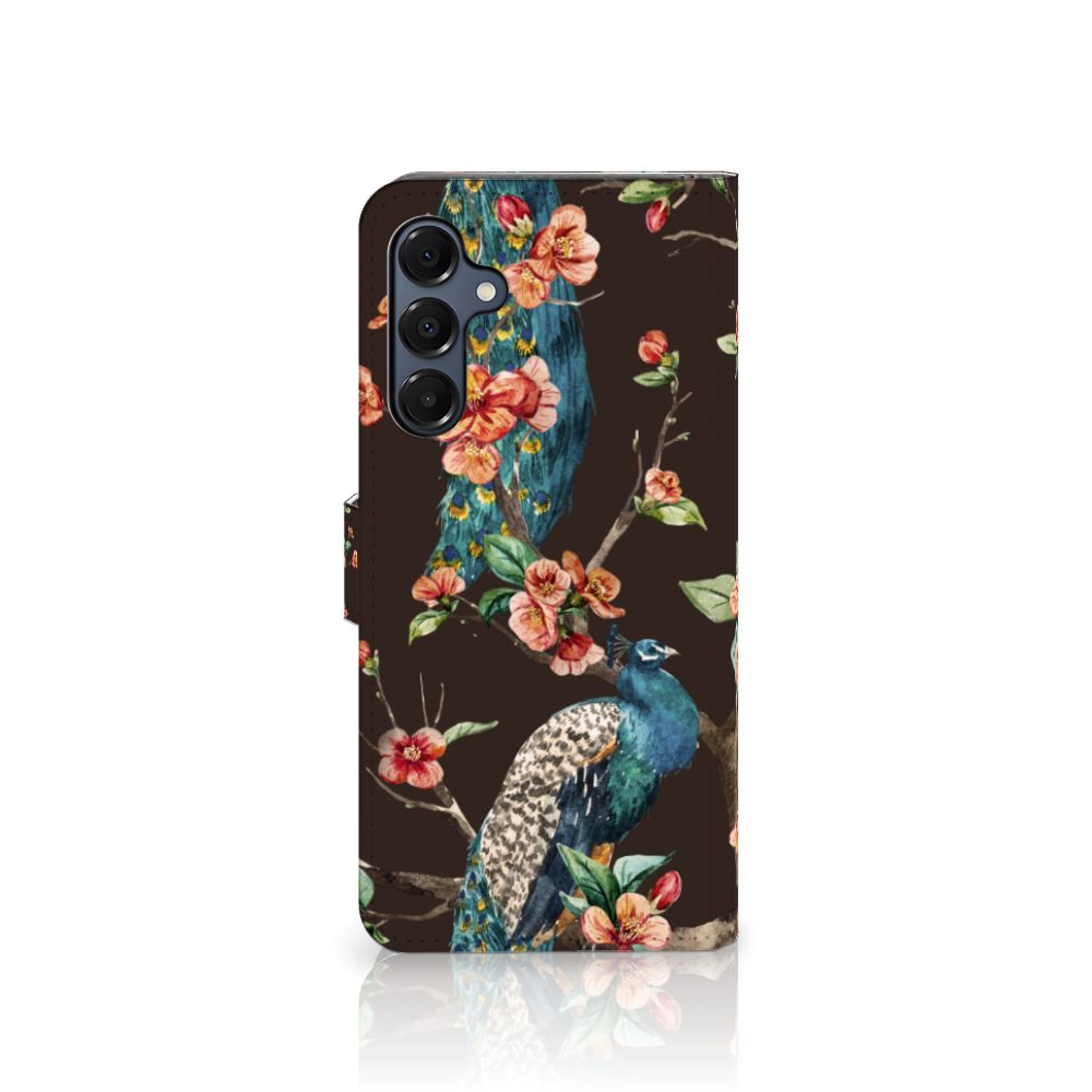Samsung Galaxy A16 4G/5G Telefoonhoesje met Pasjes Pauw met Bloemen voorzijde design pauw bloemen