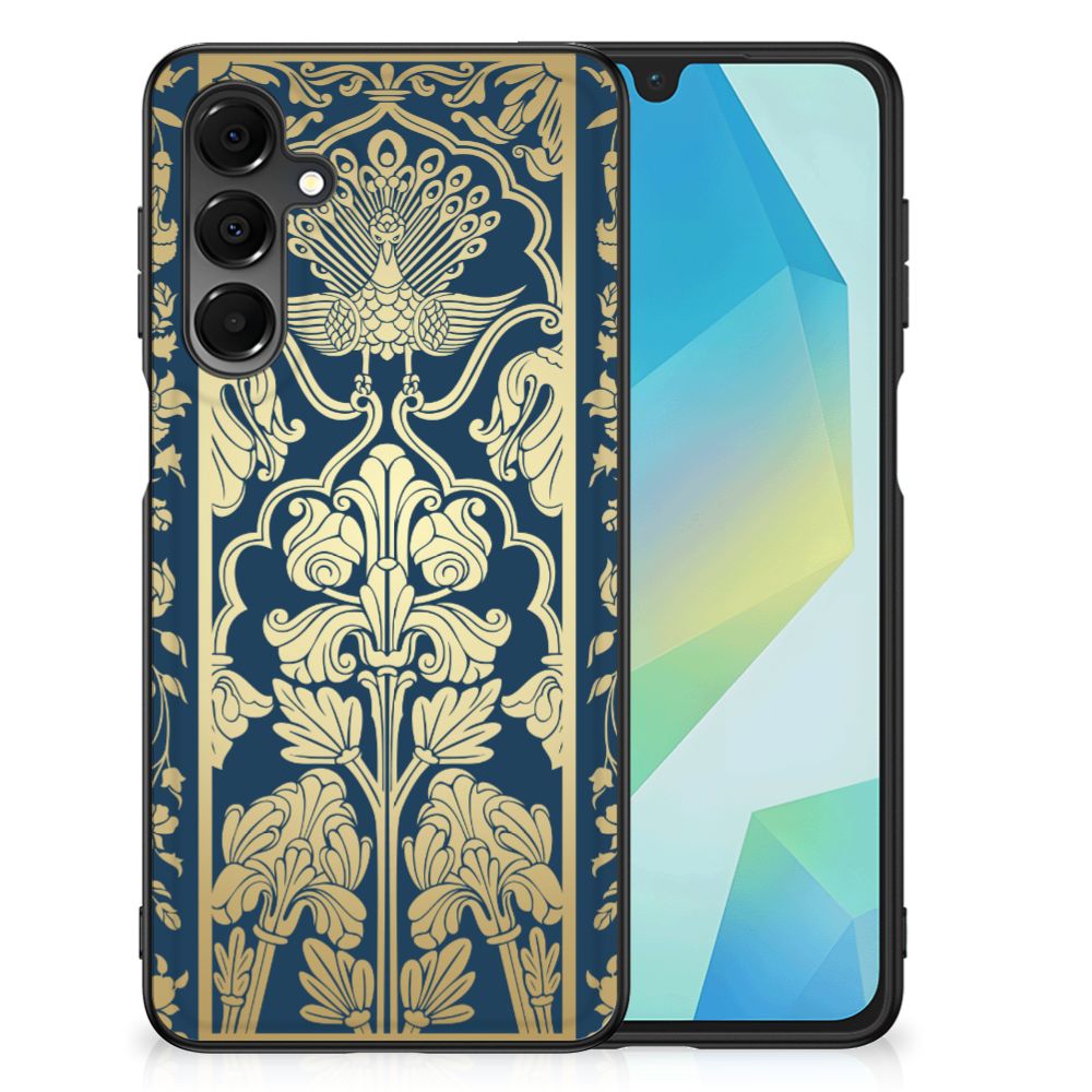 Samsung Galaxy A16 5G/4G Bloemen Hoesje Beige Flowers detail weergave met gouden bloemenprint.