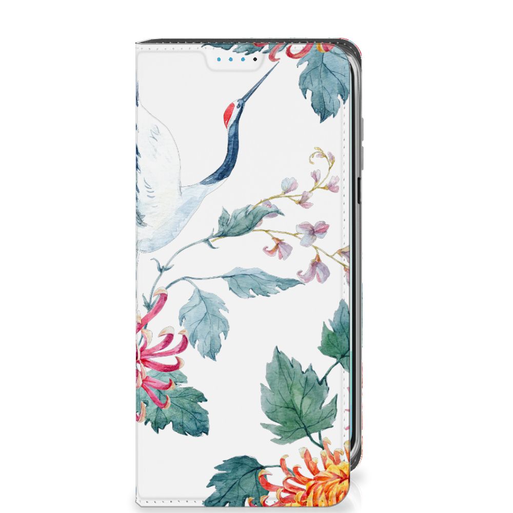 Samsung Galaxy A16 5G/4G Hoesje maken Bird Flowers design ooievaar bloemen aanzicht
