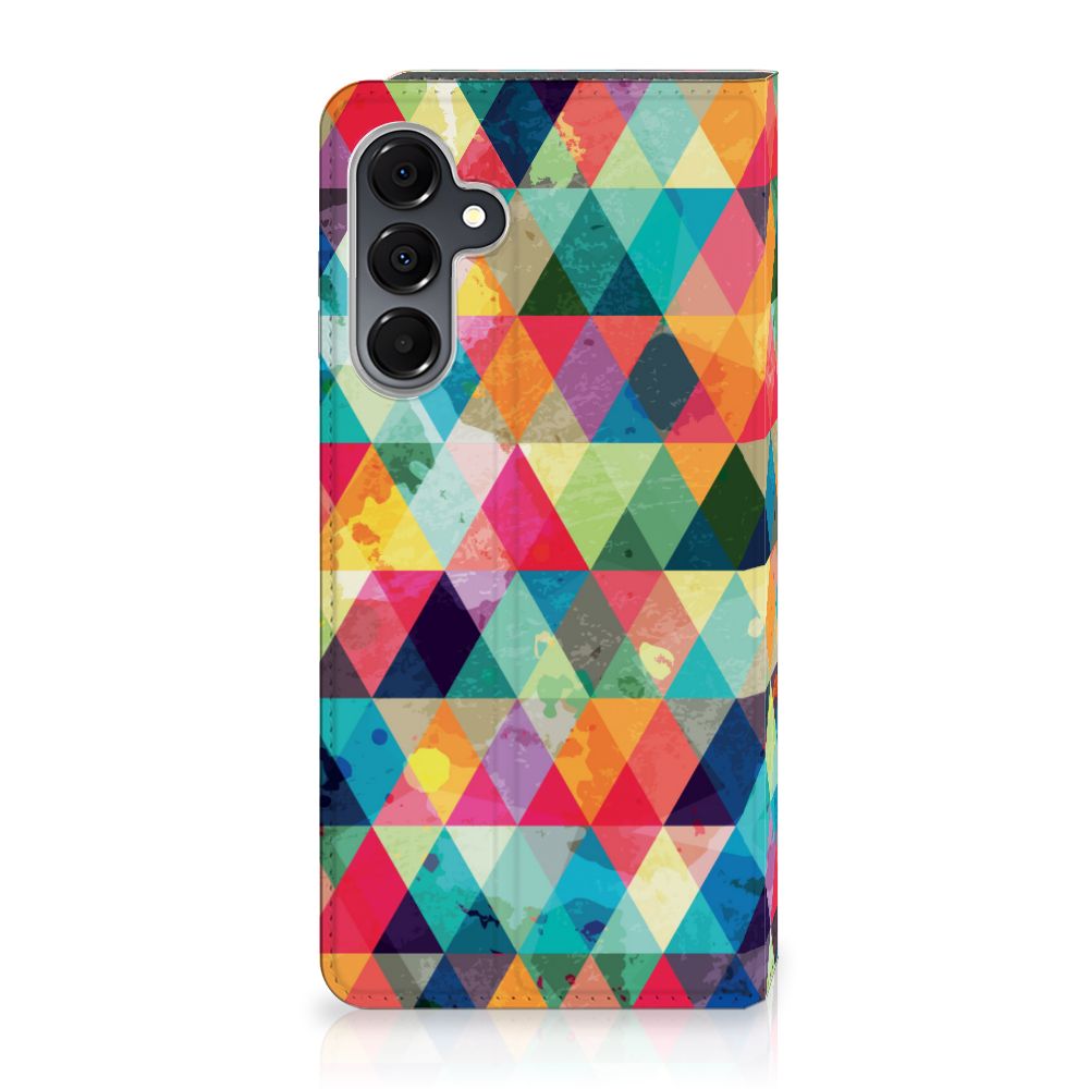 Samsung Galaxy A16 5G/4G Hoesje met Magneet Geruit kleurrijk ontwerp voorkant