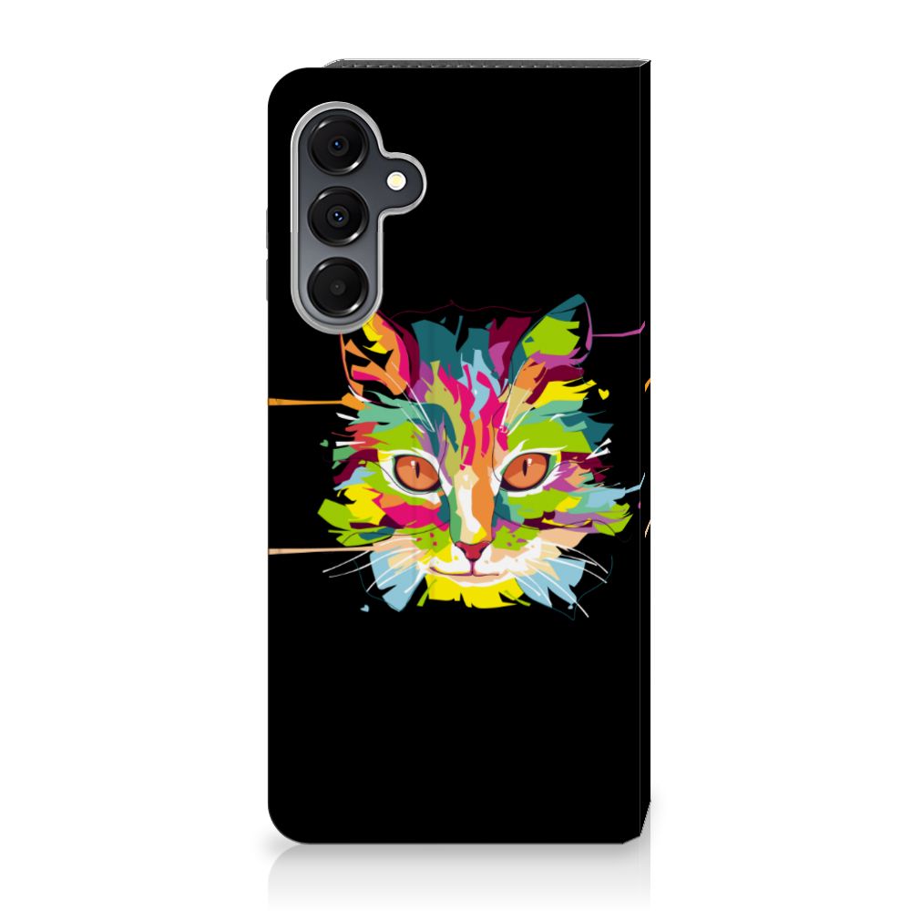 Samsung Galaxy A16 5G/4G Magnet Case Cat Color kat gezicht kleurrijk ontwerp aanzicht