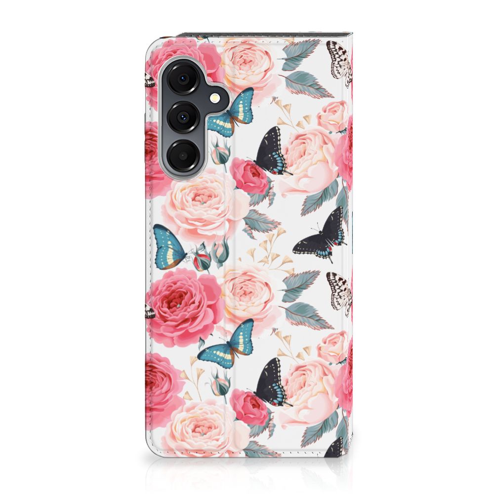 Samsung Galaxy A16 5G/4G Smart Cover Butterfly Roses voorkant bloemen vlinders