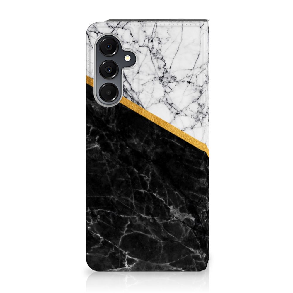 Samsung Galaxy A16 5G/4G Standcase Marmer Wit Zwart Design Zwart Wit Marmer Aanzicht