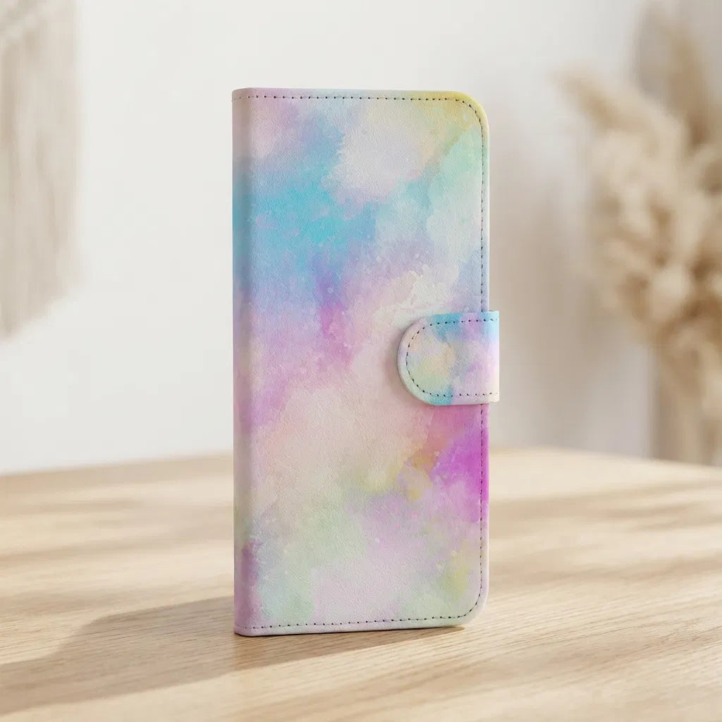 Samsung Galaxy A17 Bookcase Hoesje Met Pasjeshouder Watercolor Light bookcase hoesje watercolor pastel aanzicht